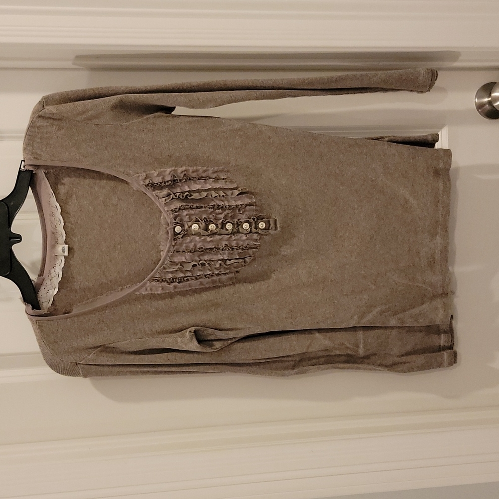 Banana Republic taupe long sleeved shirt with tuxedo bib. Large